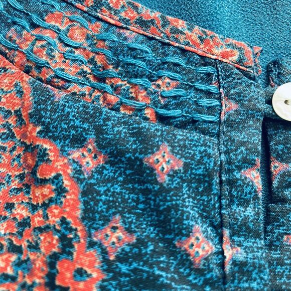 Lucky Brand Dress Size Medium Teal Orange Sleeveless Embroidered Shift Boho - Picture 7 of 7